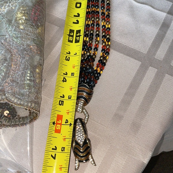 Vintage Signed CINER Enameled Zebra Torsade eight Strand Glass Bead Necklace - Picture 6 of 9
